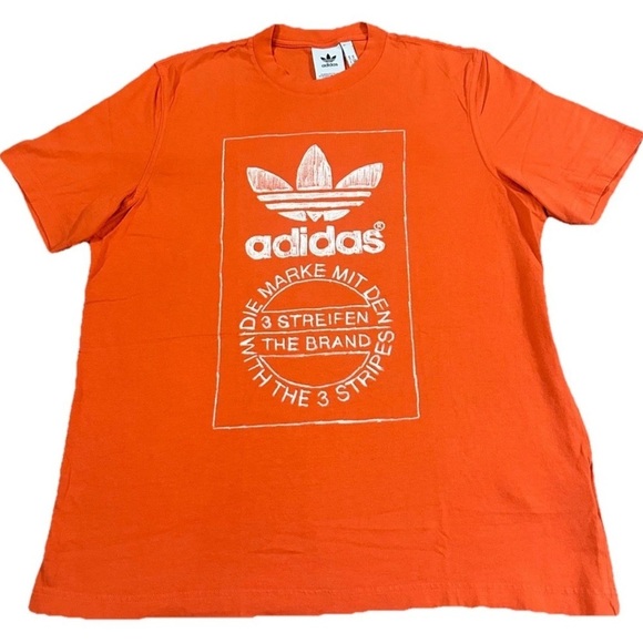 ADIDAS ORANGE LOGO T-SHIRT Hand Drawn Graphic ADIDAS BRAND Medium - Picture 1 of 3